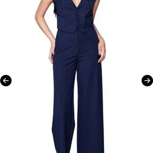 Bardot Deep Blue Striped navy high waisted pants US 6